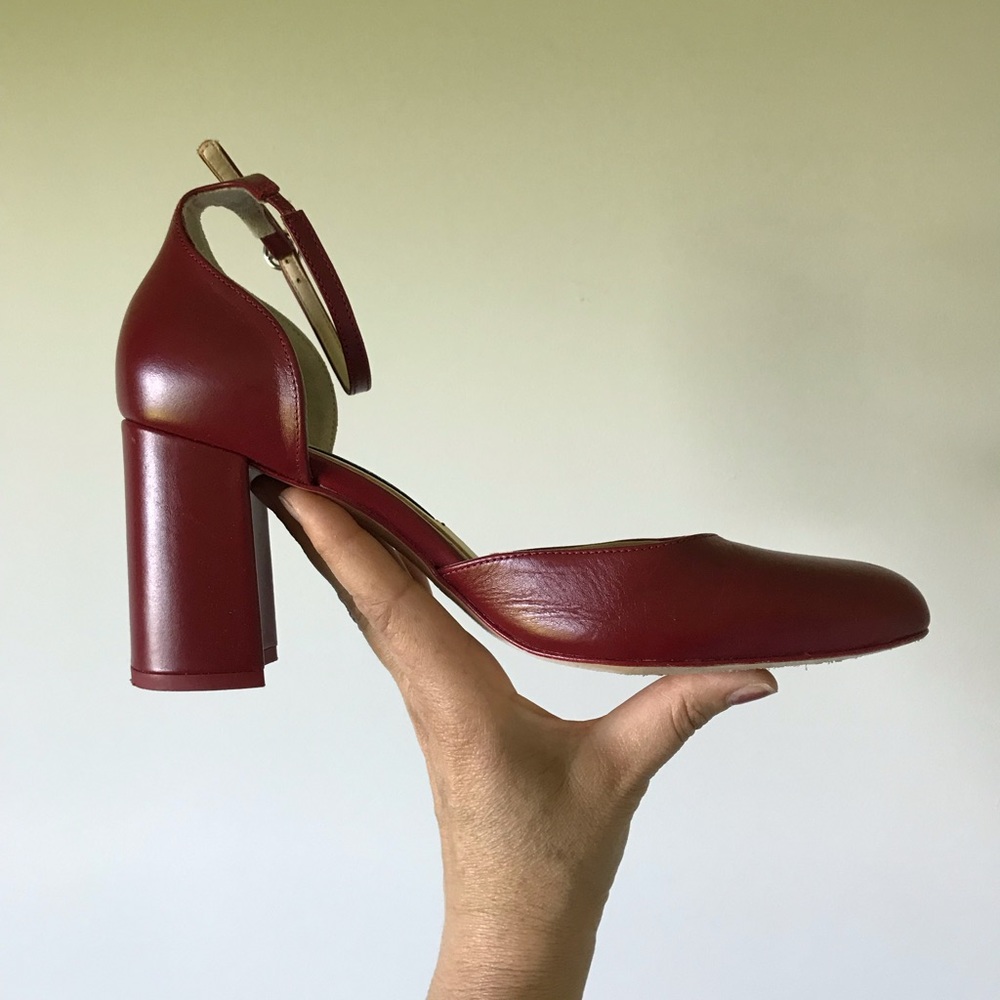 Zara Basic Red Ankle Strap, Chunk Heel